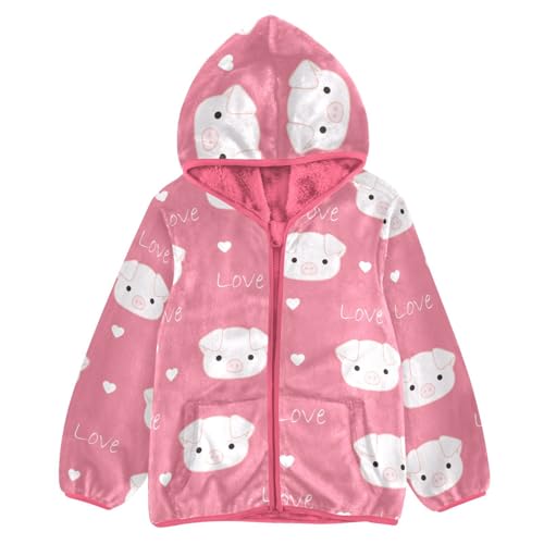 OTVEE Seamless Cute Pig Face Pink Love Kids Hoodie Jacket Fall Spring Full Zip Warm Outwear Coat