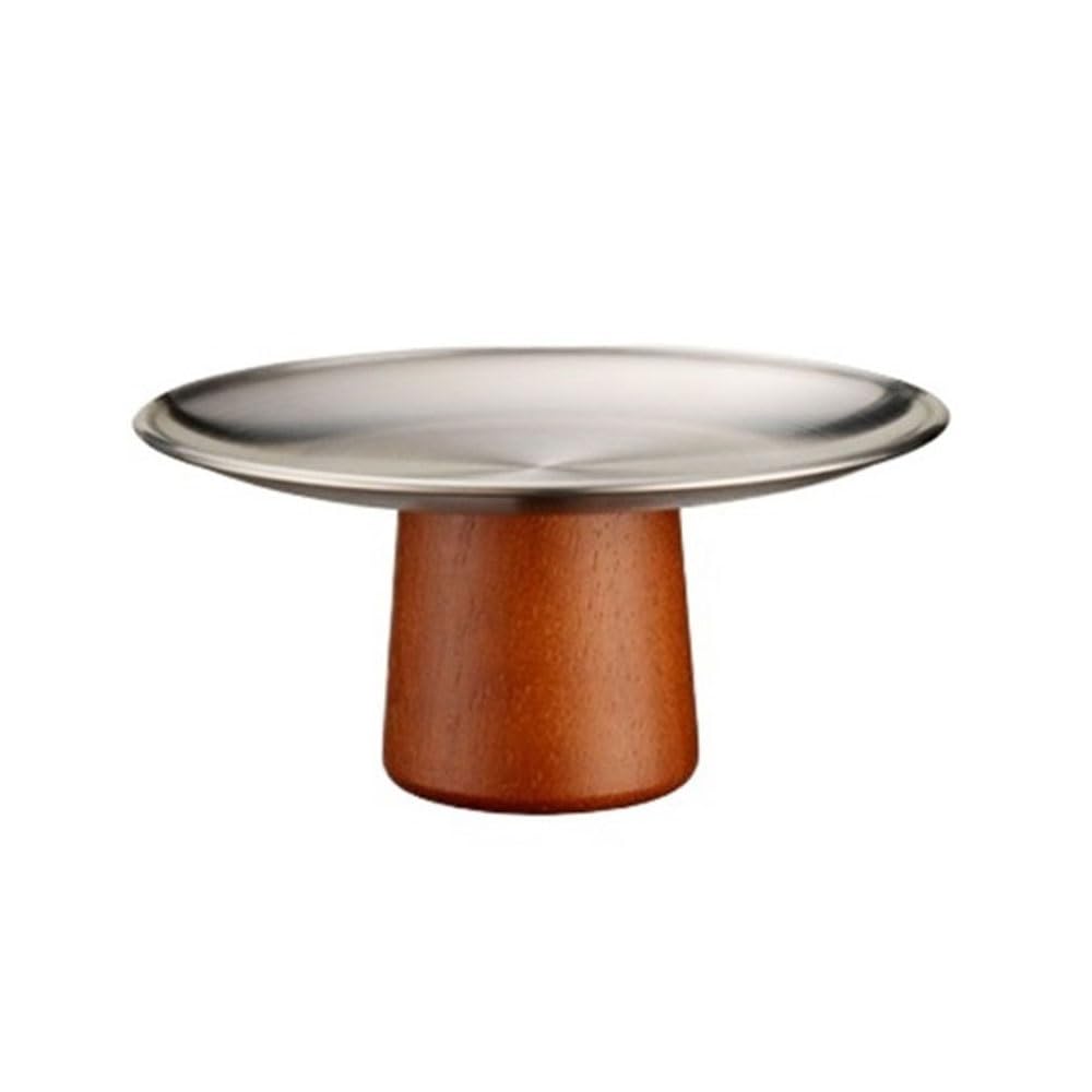 XUJUAN-0227 Fruit Bowls Stainless Steel Fruit Plate Cake Tray Wooden Base Pan Heavy Duty Display Dessert Dining Table Home Decoration Ornaments