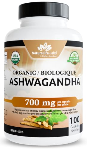NaturaLife Labs Organic Ashwagandha 700 mg per capsule – Full Spectrum Root Powder and Standardized Extract (Withanolides) – 100 Capsules – Vegan – Non-GMO, Gluten-Free