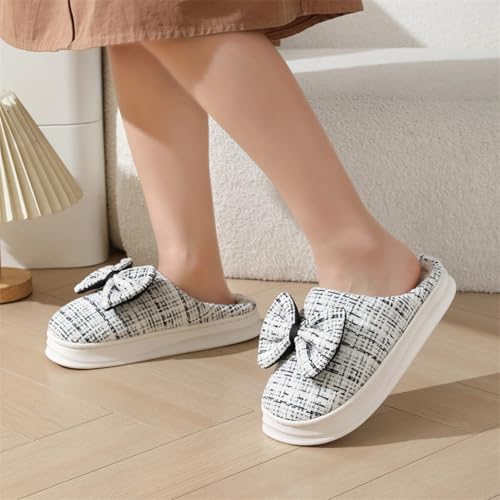 Bow House Slippers Women's Soft Fleece Home Slippers with Bows Winter Warm Plush Slippers Cozy Indoor Cute Bow Tie Slippers Fuzzy Bedroom Slippers Shoes Slip On Non Slip2