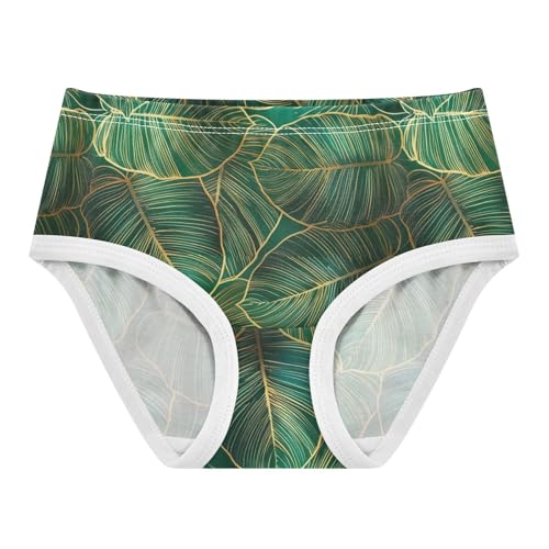Joisal Tropical Leaves Gold Green Teal Girls Underwear Toddlers 2t Cotton Girl Panties Cute Stylish Briefs Girls Undies