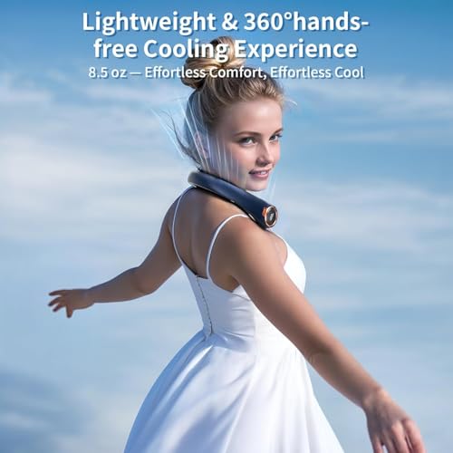 Image of Portable Neck Fan with 6000mAh USB - Rechargeable Battery, 360 Cooling Wearable Fan, 3 Speeds, Ultra-Light Bladeless Neck Fan LED Display (Blue)