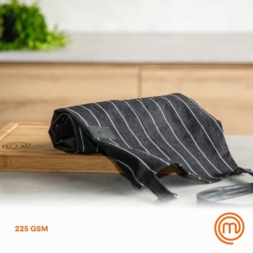 Tablier MasterChef en coton pinstripe noir et blanc ajustable