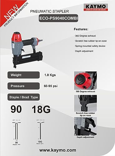 Image of Kaymo Pneumatic Stapler Gun ECO-PS9040COMBI Grey with Red