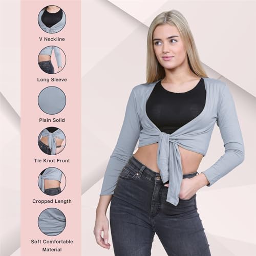 Cárdigan corto gris de manga larga ideal para combinar con vestidos de noche 4