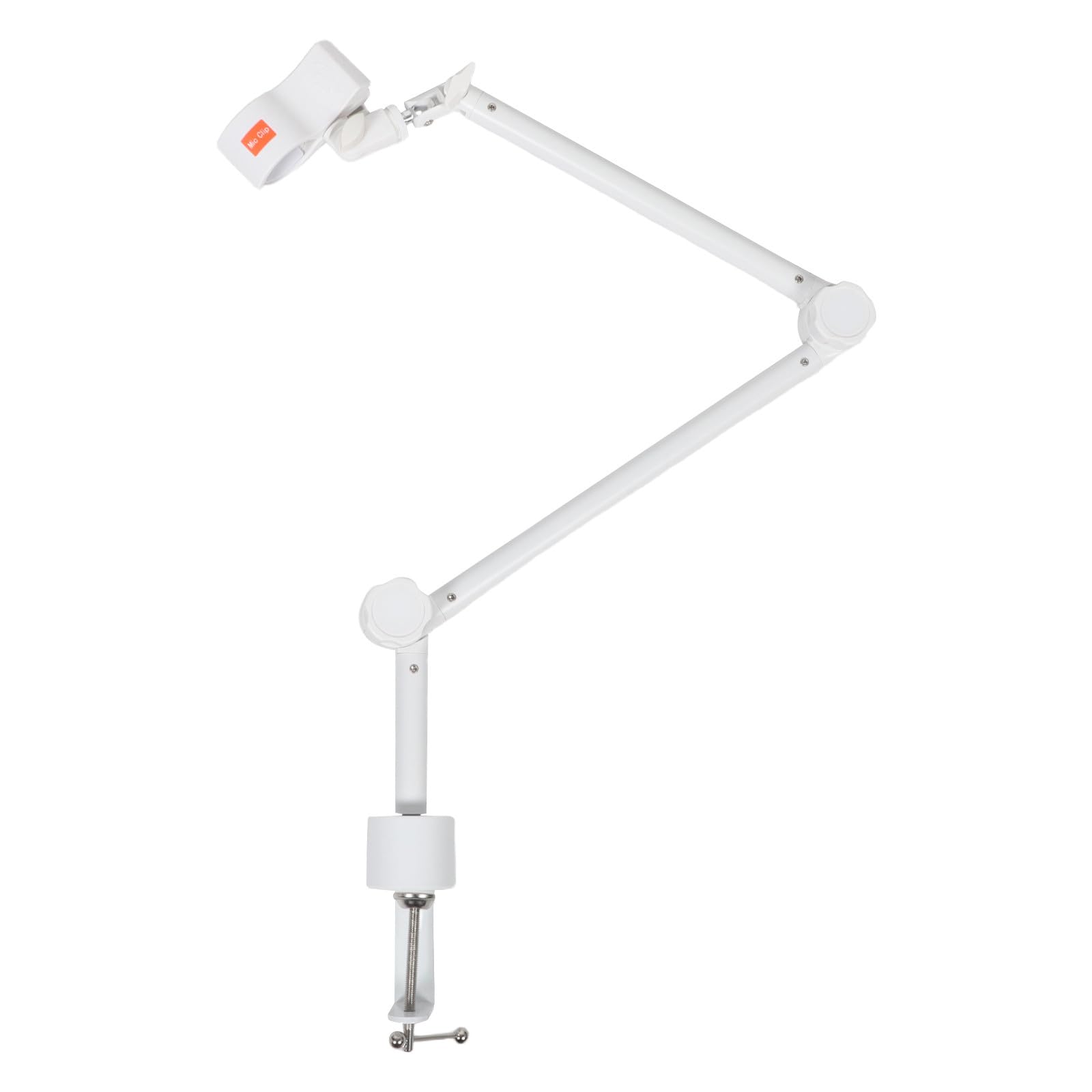 Soporte de brazo articulado para micrófono de escritorio, con abrazadera ajustable para streaming, canto y podcasts, rosca de 3/8'', brazo blanco, montaje en mesa.