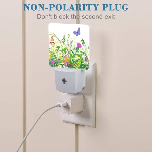 Image of Summer Meadow Plants and Insects Night Light Plug into Wall with Dusk to Dawn Sensor Cute Nightlight for Kid Girls Boys Women Men Room Decor, Hallway, Kitchen, Bathroom, Nursery, Stairs