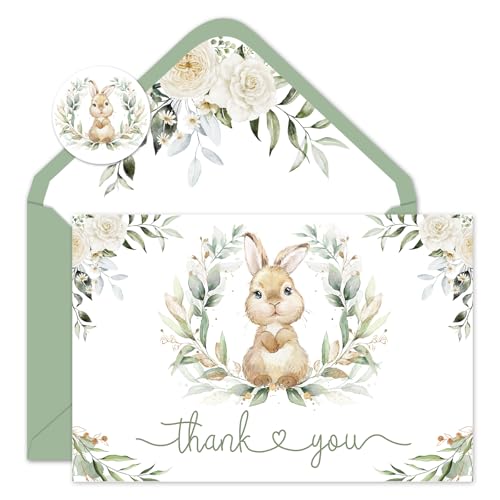 Cartes de remerciement eucalyptus Whaline, lot de 24 avec enveloppes vierges 10x15 cm