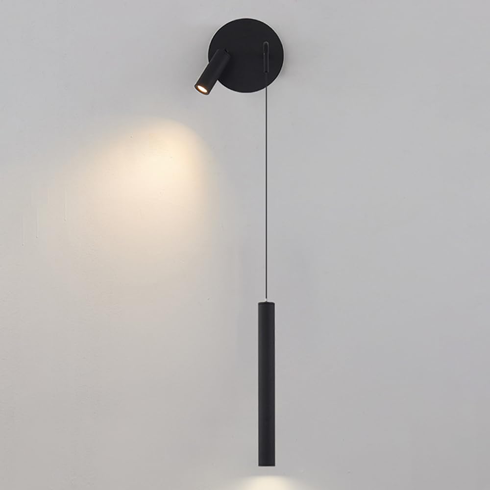 Mjsdjof Hanging Wall Sconce 2 Lights Bedside Lamp Black, Modern Tube Led COB Warm Light Spotlight Rotating Adjustable, Painting Accent Decor Reading Lighting for Bderoom Living Room Gallery