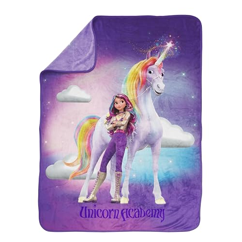 Image of Jay Franco Unicorn Academy Blanket for Girls - 46 x 60 Super Soft Fleece Throw Blanket, Plush Cozy Unicorn Bedding for Kids, Couch Bed & Travel, Machine Washable, Purple (Officially Licensed)