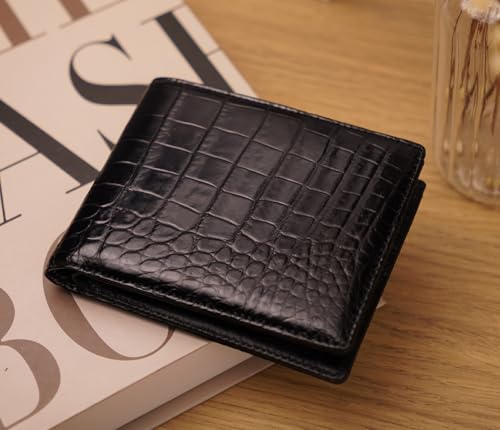 Image of HATA Men Leather Wallet Croc RFID Blocking Front Pocket AIIigator Handmade Gift For Birthday Wedding Anniversary Father's Day