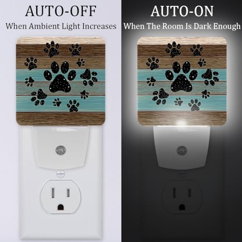 Image of NEWzone Teal Brown Wood Grain Galaxy Paws Night Light [2 Pack], Plug in Wall Led Night Lights Decor for Boys Girls Room, Dusk to Dawn Sensor Wall Lamp for Stairway /Bedroom /Kitchen /Nursery Room
