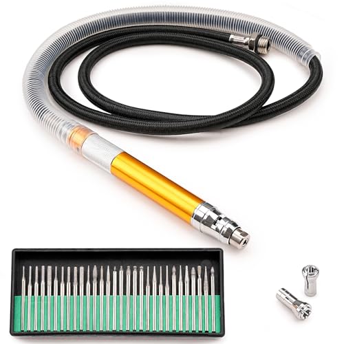 1/8'' Micro Pneumatic Air Pencil Die Grinder Kit, Pencil Style 52000-70,000 RPM, 3mm 3.17mm & 2.38mm Capacity, Engraving Tool