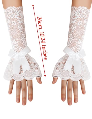 image for Avidlove Women Fingerless Lace Gloves Ruffle Bow Lolita Wrist Gloves C