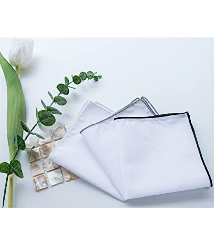 Image of 3-Pk Mens Cotton White Pocket Square with Color Border(10 Colors)