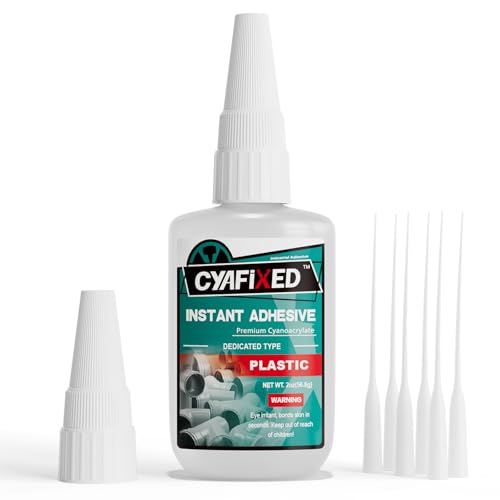 CYAFIXED Super Glue for Plastic, Professional Grade Cyanoacrylate (CA) Instant Adhesive, 2 oz. (56.8 Grams) - Glue for PVC, ABS, Polycarbonate and Other Plastic Materials