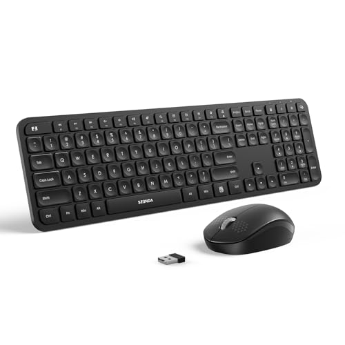 Wireless Keyboard and Mouse Combo - seenda Full Size 2.4G USB Wireless Keyboard Mouse Set, Quiet Cordless Computer Keyboard Mouse for Windows, Laptop, PC - Black
