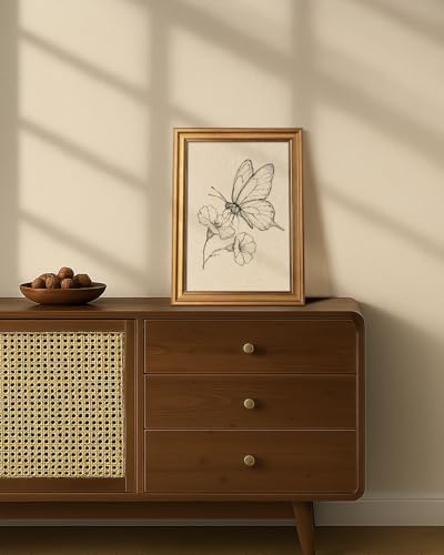 Image of VIYYIEA Vintage Gold Framed Wall Art for Living Room, Butterfly Canvas Prints Home Decor, Sketch Painting Picture, Bedroom Wall Decor Gifts for Friends or Family -【Dancing with Flowers】-(16L x 12W)
