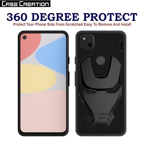 Image of COVERLY Official 3D Touch Feel Trending Marvel Avengers Logo Mask Soft Rugged Grip Silicone Iron Man Super Power Cartoon Movie Engraved Silicone Matte Back Cover for Google Pixel 4A H870 - Black
