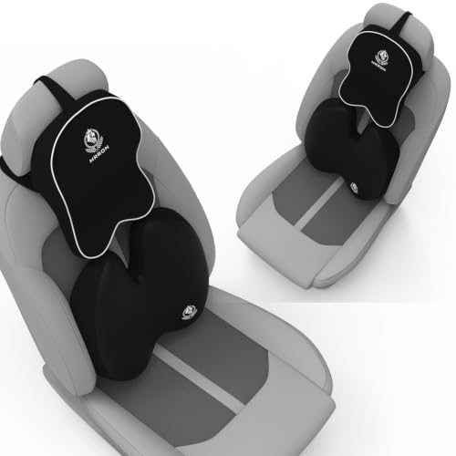 Image of MRRON Orthopedic Memory Foam Lumbar Backrest & Neck Rest Cushion for Car Seat - Ergonomic Car Back & Neck Support Pillow Combo - Pain Relief for Long Drives, Sciatica, Posture (Black, BacKpro)