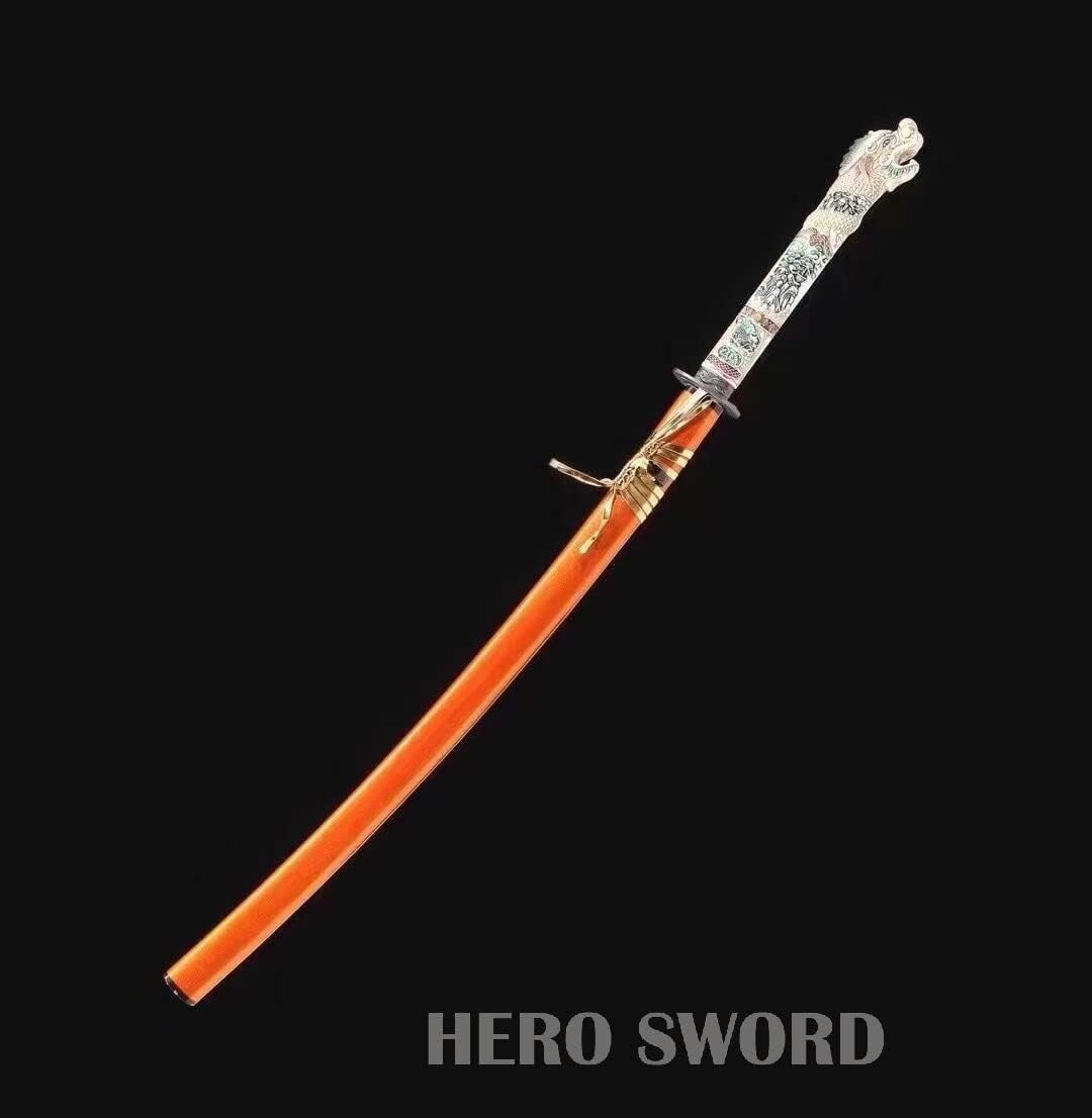 Highlander Dragon Katana Sword Handmade 1095 High Carbon Steel Blue Blade Samurai Sword Real Sharp Japanese Knives Battle Ready Cool Weapons for Men