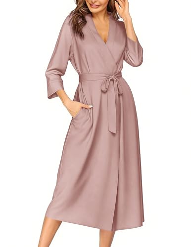 Ekouaer Peignoir de Bain Femme Poches Douche Cadeau Confortable Kimono Rose XXL