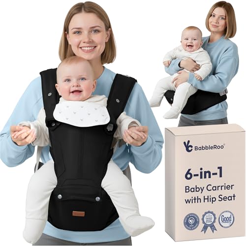Image of BabbleRoo Grow Carrier – Safety-Certified 6-in-1 Toddler & Baby Carrier with Hip Seat, Ergonomic & Adjustable Toddler Carrier 7-50 lbs with Hip Support, Hood for Sun Protection, Newborn to Toddler