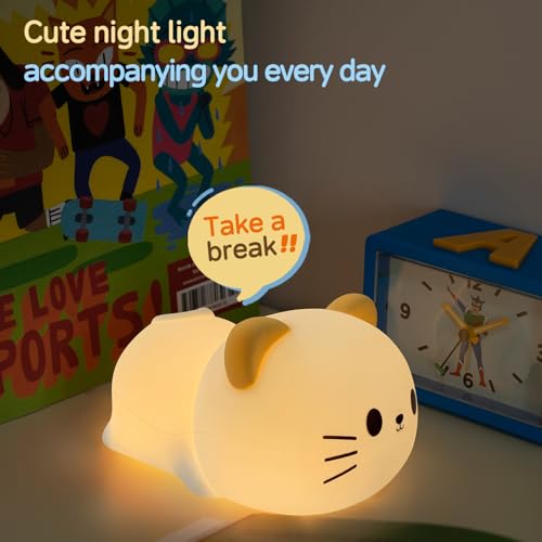 Image of Led Cute Cat Night Light, 7 Colors Dimmable Timer Bedside Lamp, Touch Control Night Lamp for Kids Adults, Used for Camping Party Room Decor (Cat)
