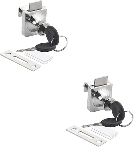 FUIEJIOEI Cerradura de puerta de cristal de acero inoxidable plateado con 4 llaves para puerta de vidrio de 0.197-0.315 in, 2 unidades (con llave