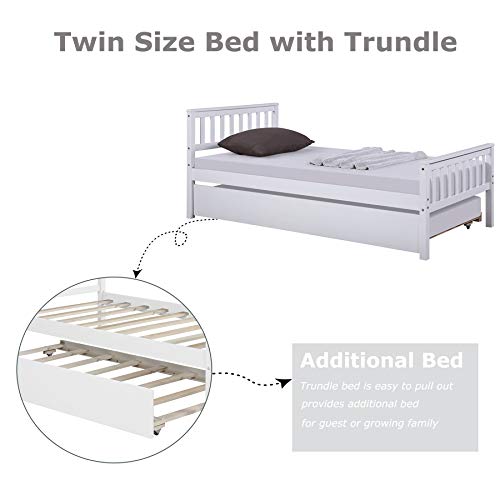 Twin Bed with Trundle Wood Platform Bed Frame with Headboard and Footboard Captains Bed for Bedroom Small Living Space, Wood Slat Support No Box Spring Needed