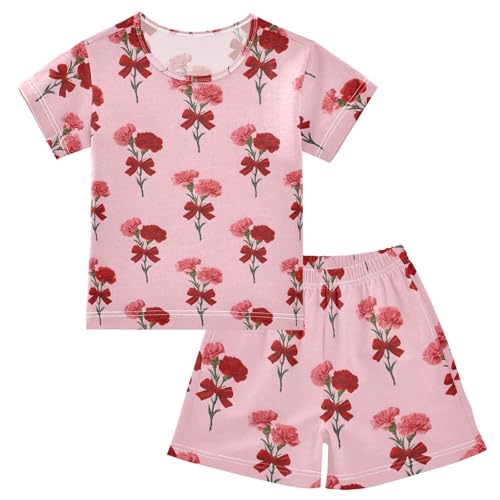 Pajama Sets Carnation Pattern Short Sleeve Summer Sleepwear 2 Piece Pjs