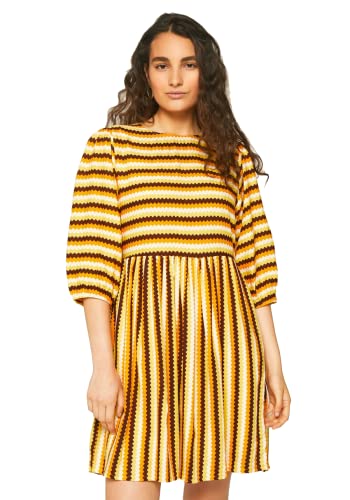 Compania Fantastica - Minivestido a rayas con estampado de pasta, color mostaza, Mostaza, 38