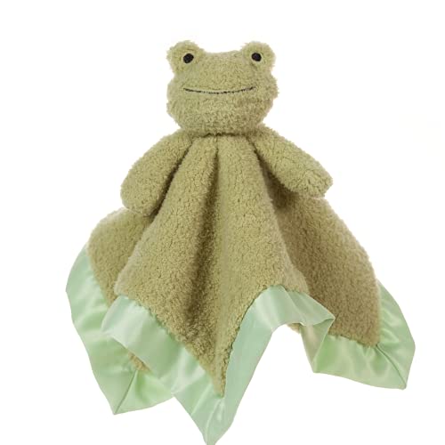 Image of Apricot Lamb Luxury Snuggle Plush Cute Green Frog Infant Stuffed Animals Security Blanket Nursery Character Blanket (Green Frog, 14 Inches)