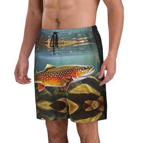 Brook Trout Fly Fishing Print Men's Beach Pants Lightweight Quick-Dry Swim Pants with Mesh Lining for Men2