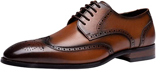 Image of Jousen Men's Dress Shoes Leather Classic Formal Mens Oxfords Retro Derby Oxford