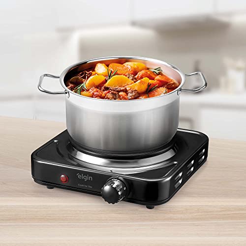 Elgin, Fogão Elétrico Portátil Cooktop de Mesa, 1 Boca, 5 opções de temperatura, 1000W, Preto, 110V glide