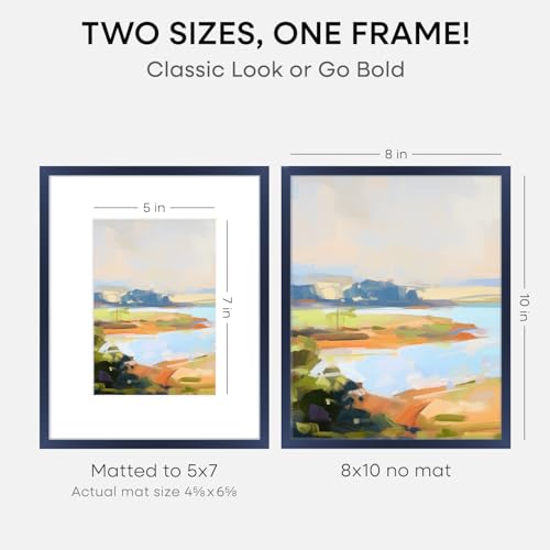Image of Homeforia 8x10 Blue Picture Frame, High-End Metal, 5x7 Mat, Glass | High End Aluminum, Tempered Glass, Acid-Free 5x7 Removable Mat, 8x10 in Edge-to-Edge Display 10x8, Wall Kit, Set Of 1