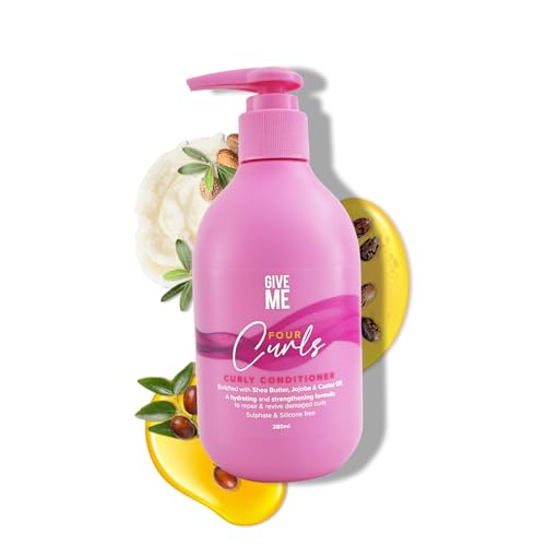 Give Me Cosmetics Four Curls Conditioner, Curly Hair Products, Moisturising Shea Butter, Sulphate and Silicone Free, Naturally Infused with Castor Jojoba and Coconut Oil