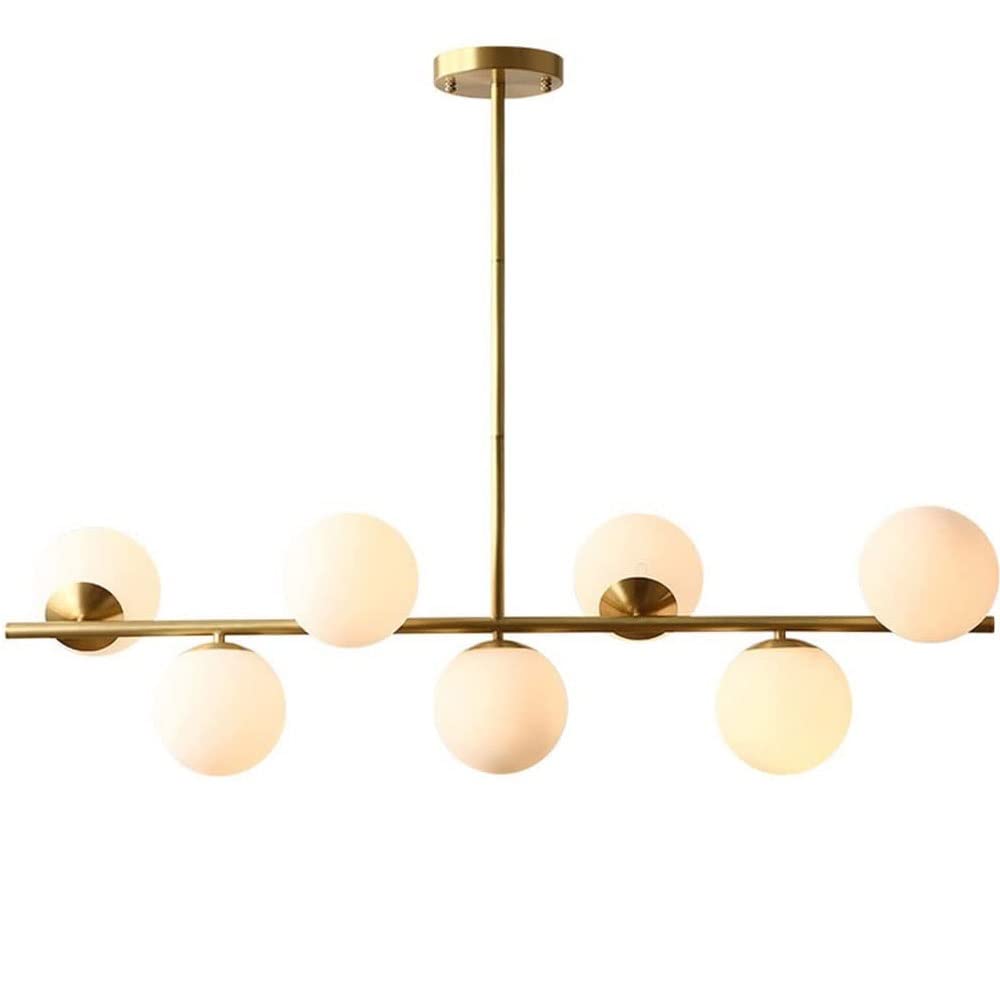 RRJJ Modern Gold Island Light White Globe Sputnik Chandelier, Frosted Globe Glass Hanging Ceiling Light for Living Room Bedroom Dining Room Pendant Light