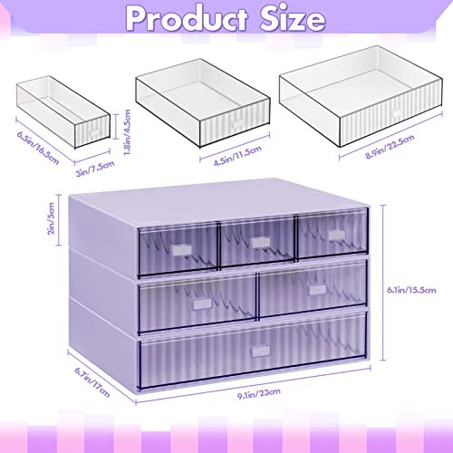 Yocomey Stackable Desk Organizer With 6 Drawers, 3 Tier Plastic Desk Storage Box Desktop Drawers, Detachable Makeup Storage Office Stationery Supplies Organizer For Desk Office School Home(Purple) #TOP1