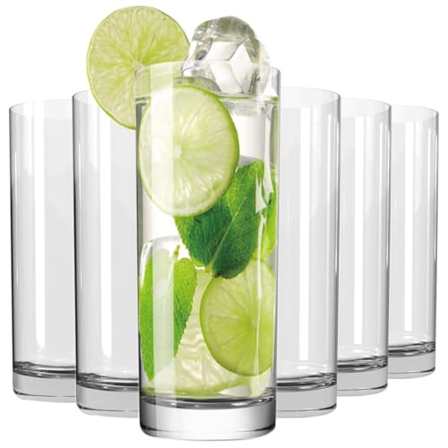 Drinking Glasses Set of 6, 16oz Crystal Highball Glasses, Clear
