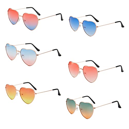 6 Piezas Corazón Gafas, Gafas de Sol Clásicas, Gafas de Hippie, Hippie Gafas de Sol, Vintage Gafas de Sol Mujergafas Corazon, Gafas de Sol Corazón para Mujer, para Disfraces Hippie, Fiesta, Cosplay Cover