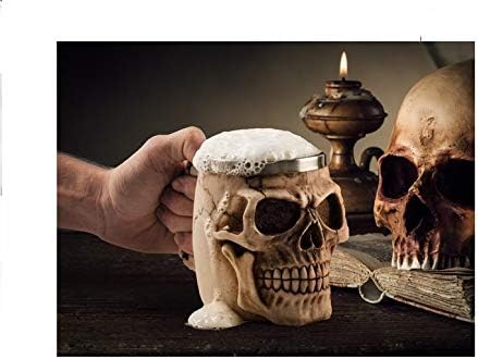 Catchin24 3D Stainless Steel Liner Drinking Skull Mug Resin Skull Horror Decor Skull Cup for Halloween Bar Tikki Drinkware Wine