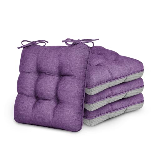 Love's cabin Memory Foam Chair Cushions Set of 4, 19 Inch, Purple