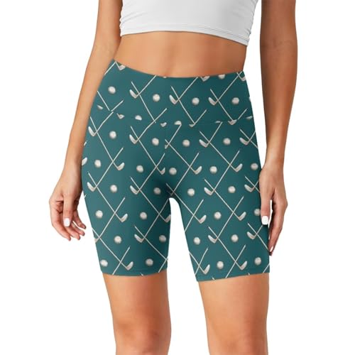 NRBEAWD Women's Tummy Control Yoga Shorts High Waist Athletic Workout Shorts Golf Print Short for Daily Activities Sports Running