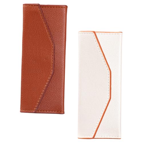 POPETPOP Lot De 2 Porte-Pinces à Épiler pour Extensions De Cils Medium en Cuir PU Marron Et Blanc, Étui De Rangement Compact Et Portable, Organisateur De Poche Voyage