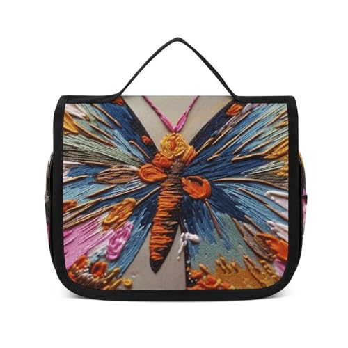 Trousse de toilette à suspendre avec motif papillon coloré et revêtement imperméable