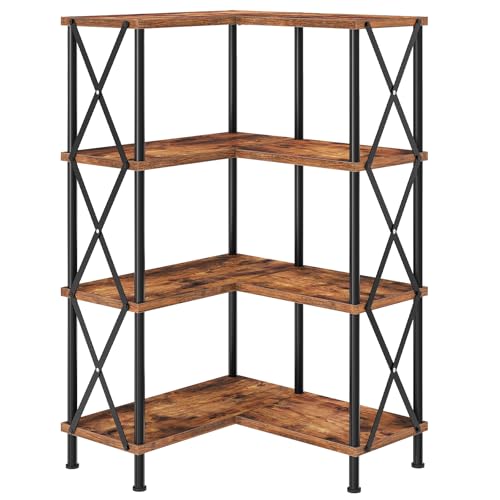 HOOBRO Corner Bookshelf, 4-Tier L-Shaped Bookcase, Industrial Open Display Shelf Tall Storage...