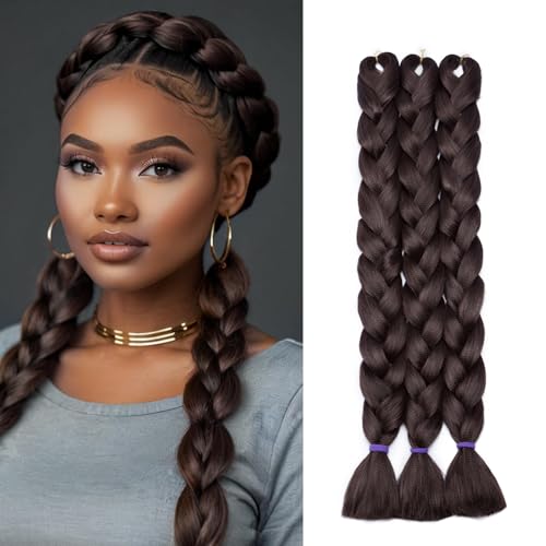 41"(100cm) Extensiones de Pelo Sintético para Hacer Trenzas Africanas Cabello Se Ve Natural Braiding Twist Crochet Hair 3 PCS #Marrón Medio 495g