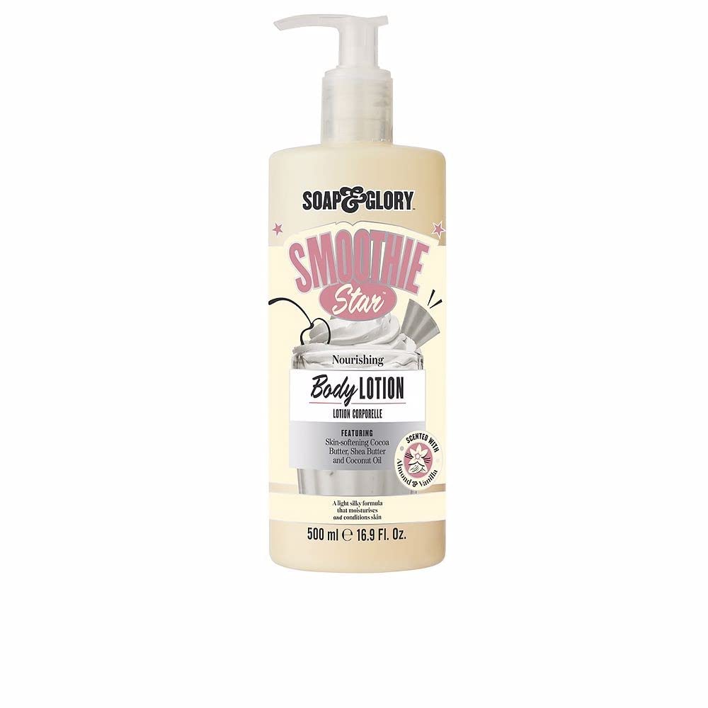 Soap & Glory Smoothie Star Body Lotion for Women – Deep Moisture Body Moisturizer with Shea & Cocoa Butter, and Coconut Oil – Almond & Vanilla Scented (16.9 fl oz)